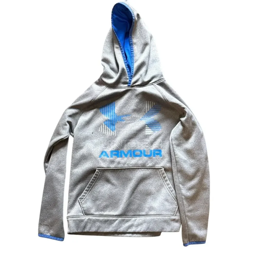 Under Armour Silver/Gray/Blue Logo Hoodie YMD Medium